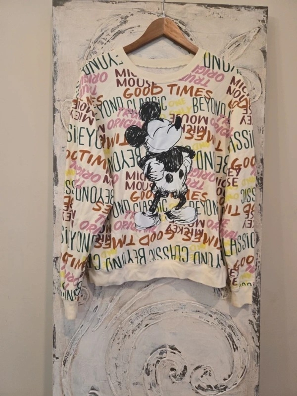 Disney Cream Multicolor Mickey Mouse Graphic Crewneck Sweater